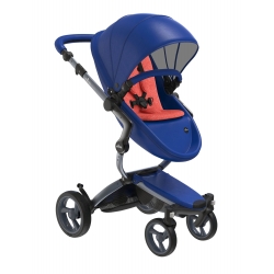 Коляска Mima Xari Royal blue, шасі Graphite grey, матрасики Coral red