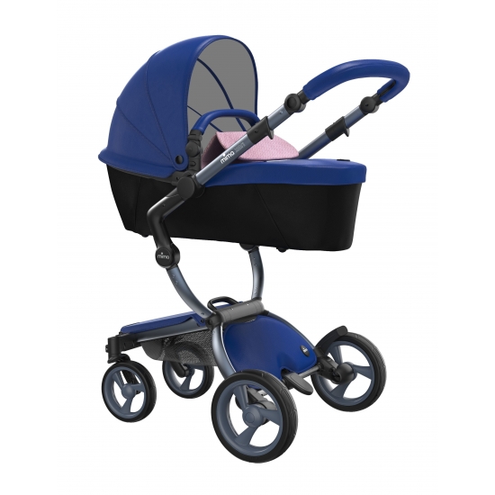 Коляска Mima Xari Royal blue, шасі Graphite grey, матрасики Pixel pink