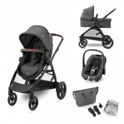 Коляска MAXI-COSI ZELIA S TRIO Dark Grey (Black Frame/Brown Leather + CabrioFix S i-Size + сумка)