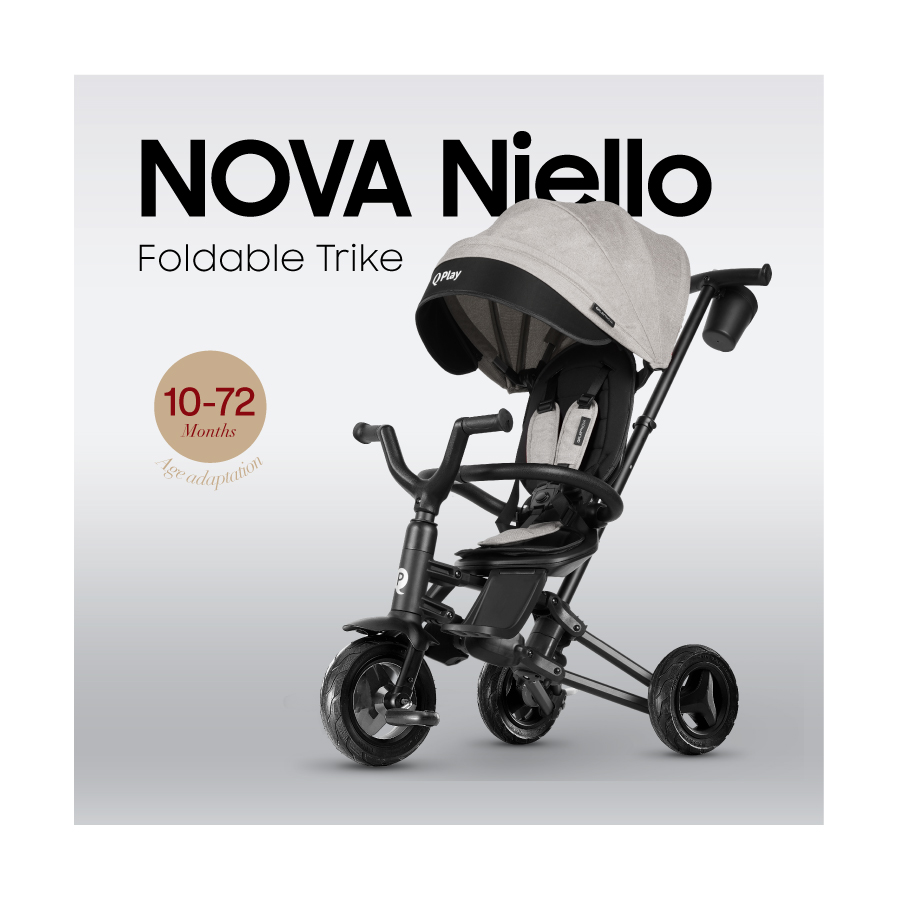 дитячий складаний триколісний велосипед з батьківською ручкою Qplay Nova Niello